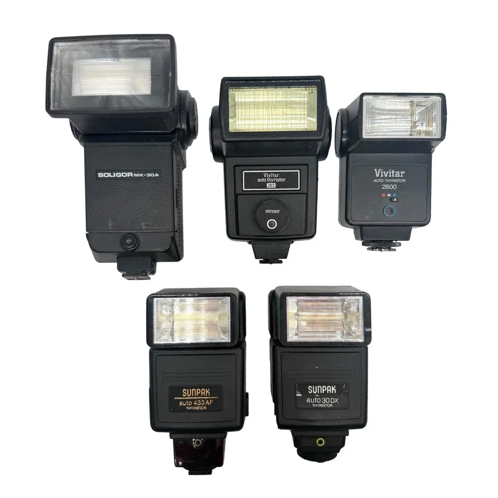 Vintage Camera Flash Lot Soligor Vivitar   Sunpak For Parts or Repair *Untested*